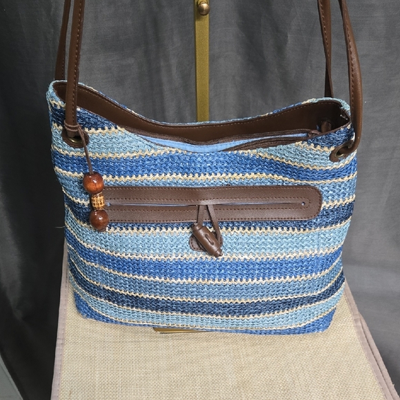 Relativity Handbags - Relativity Blue and Brown Striped Shoulder Bag